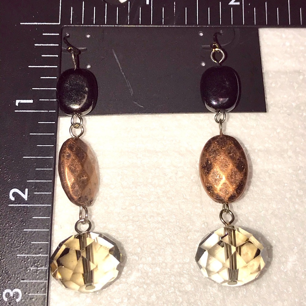 Finesse Shiny Rhodium Hematite and Copper Dangles